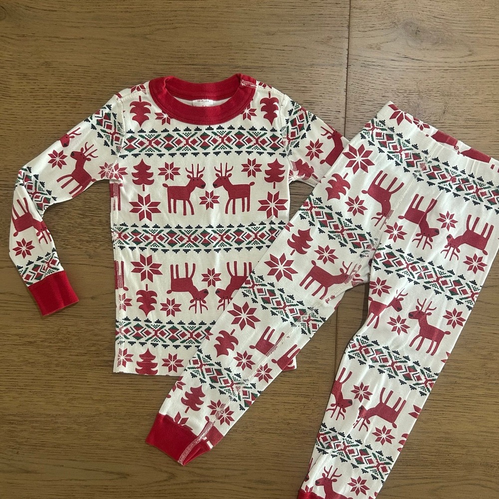 Hanna Andersson Kids Christmas Red Reindeer Print Pajamas Set Size 4T